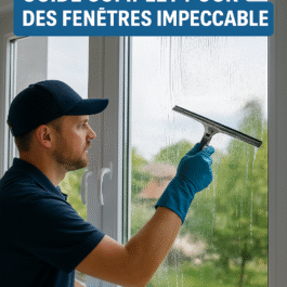 Un expert du nettoyage de vitres en action pour des fenêtres claires et sans traces.