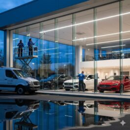 Service expert de Lavage de Vitres pour Concessionnaires Automobiles sur la Rive-Sud, garantissant une clarté maximale des véhicules.