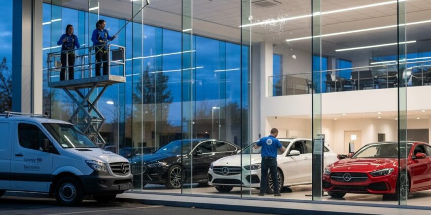 Service expert de Lavage de Vitres pour Concessionnaires Automobiles sur la Rive-Sud, garantissant une clarté maximale des véhicules.