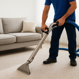 technicien nettoyant un tapis à la vapeur sur la Rive-Sud de Montréal – nettoyage de tapis prix Rive-Sud