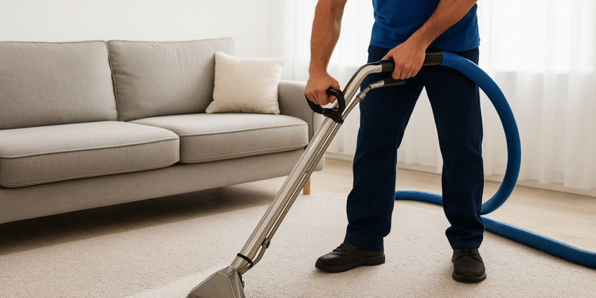 technicien nettoyant un tapis à la vapeur sur la Rive-Sud de Montréal – nettoyage de tapis prix Rive-Sud