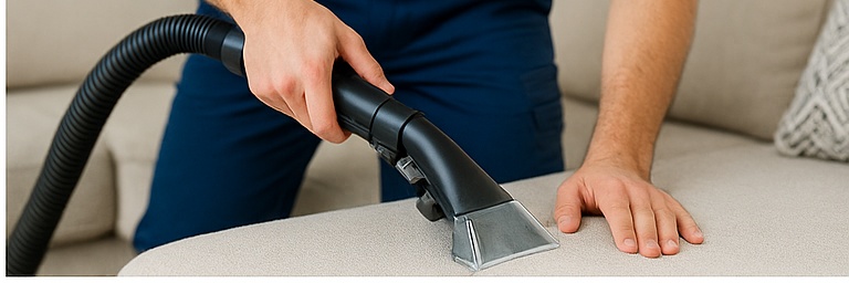 Technicien Lavage MD nettoyant un divan en tissus