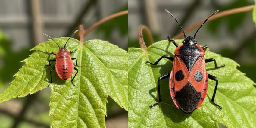 Punaise de l'Érable Négondo - adulte et nymphe sur une feuille d'érable