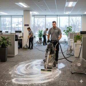 Nettoyage Tapis Commercial Saint-Jean Machine de nettoyage &agrave; vapeur professionnelle nettoyant un tapis de bureau commercial &agrave; Saint-Jean-sur-Richelieu par l'&eacute;quipe de Lavage MD.