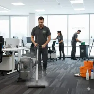 entretien m&eacute;nager commercial la prairie Une &eacute;quipe de Lavage MD effectuant le nettoyage et la d&eacute;sinfection de bureaux commerciaux modernes &agrave; La Prairie.