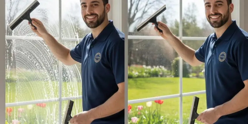 Lavage Vitres Printemps Saint-Jean , Une magnifique maison moderne avec de grandes baies vitrées impeccablement propres, reflétant le ciel bleu, entretenue par les experts de Lavage MD.