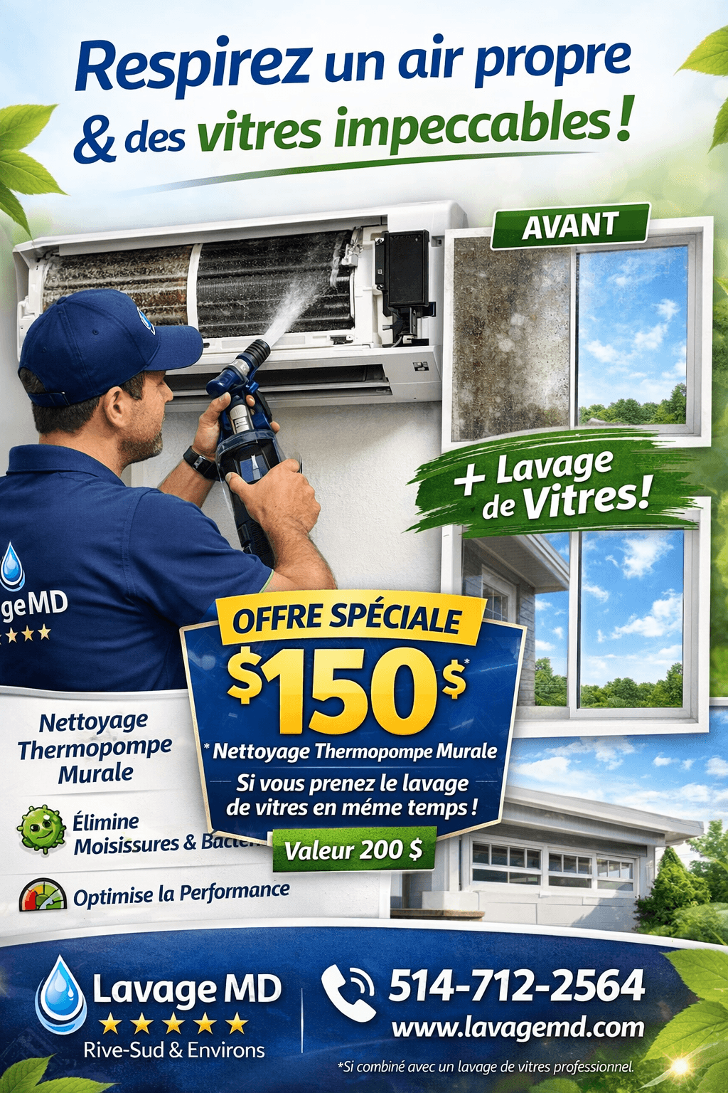 Nettoyage de thermopompe murale &agrave; 150 $ combin&eacute; &agrave; un lavage de vitres &mdash; r&eacute;sultat avant/apr&egrave;s