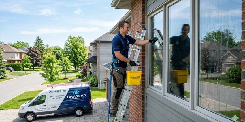 Lavage de vitres La Prairie — service professionnel eau pure sans traces par Lavage MD