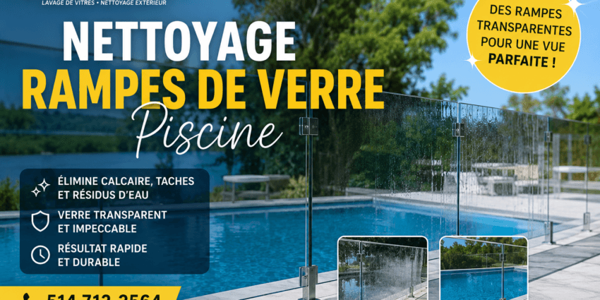 Nettoyage de rampe de verre de piscine sur la Rive-Sud